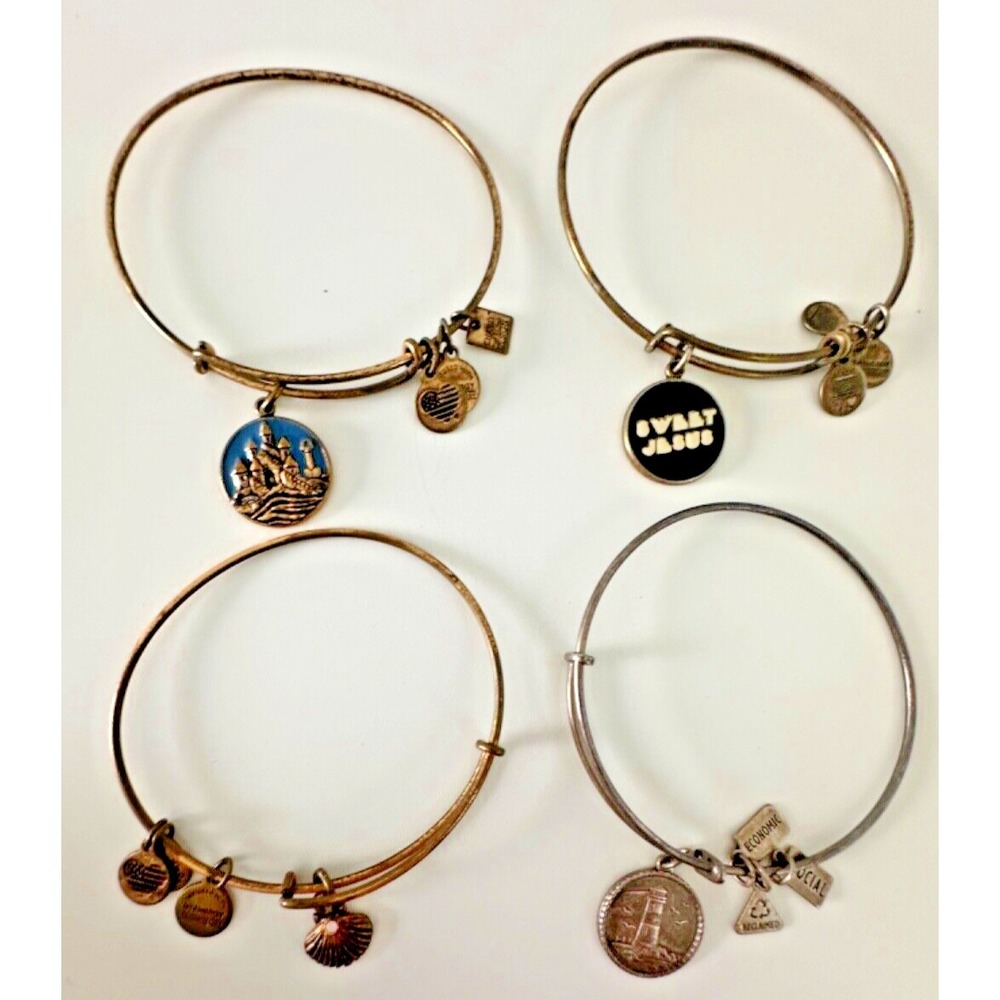 Alex +Ani Disney Sand Castle Shell Sweet Jesus Bangle Wind & Fire Lighthouse Set